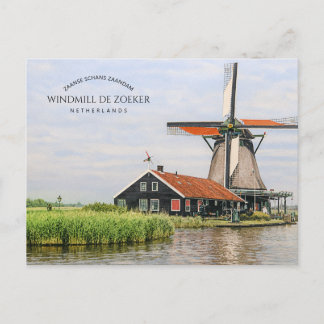 Cartão Postal De Festividades Zaanse Schans Windmill Watercolor Dutch Heritage