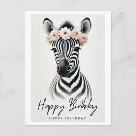 Cartão Postal De Festividades Zebra Elegante com Cartão de Aniversário da Coroa