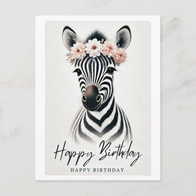 Cartão Postal De Festividades Zebra Elegante com Cartão de Aniversário da Coroa  (Frente)