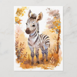 Cartão Postal De Festividades Zebra Foal no Outono Grassland
