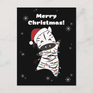 Cartão Postal De Festividades Zebra Natal Zebras Animais de Inverno