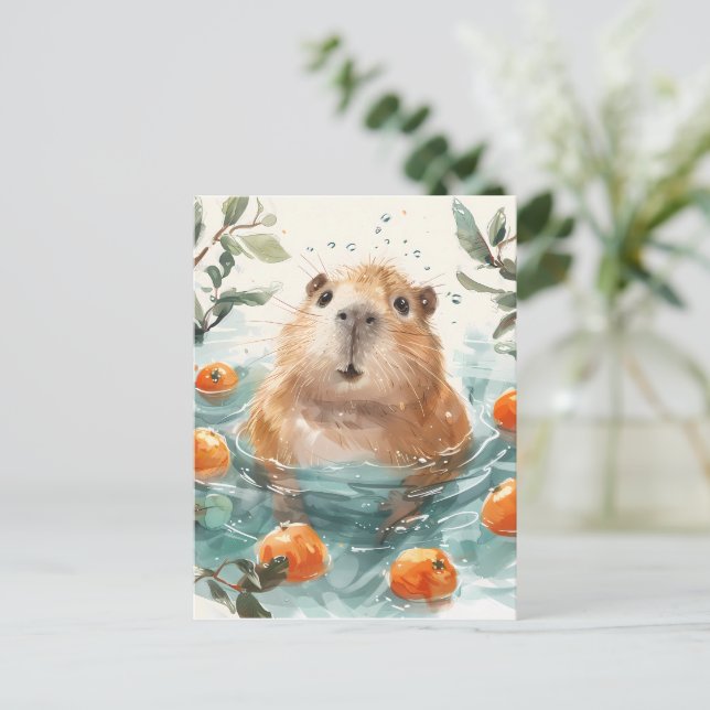 Cartão Postal De Festividades Zen Capybara: Águas do Bem-Estar (Em pé/Frente)