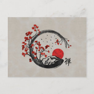 Cartão Postal De Festividades Zen Enso Circle e Sakura Branches