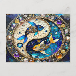 Cartão Postal De Festividades Zodiac - Peixes Fish Yin e Yang
