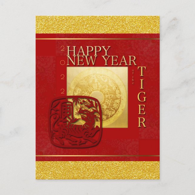 Cartão Postal De Festividades Zodiac Sinaliza Papercut em Tigre - Chinês Ano 202 (Frente)