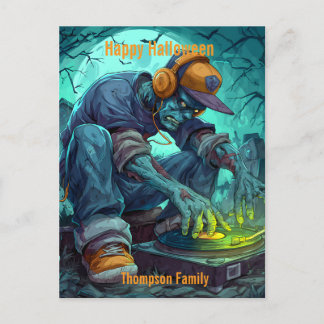 Cartão Postal De Festividades Zombie DJ Rave Halloween Party Vibibes