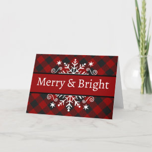 Cartão postal de floco de neve Plaid Merry & Brigh