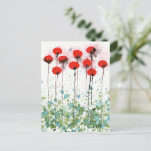 Cartão Postal de Flores Aquarela Papoulas Vermelha