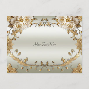 Cartão Postal de Flores Brancas Ornamentadas Doura
