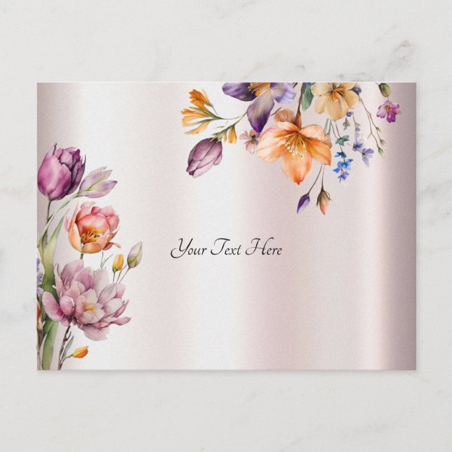 Cartão Postal de Flores Coloridas de Primavera (Frente)
