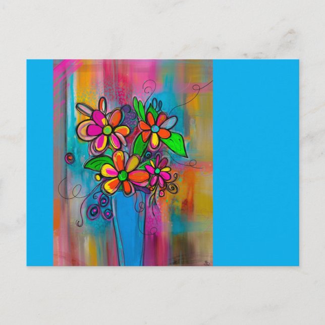 Cartão postal de flores funky (Frente)