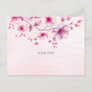 Cartão Postal de Flores Rosa em Aquarela