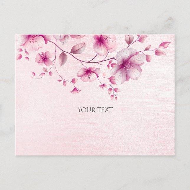 Cartão Postal de Flores Rosa em Aquarela (Frente)