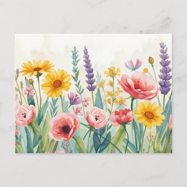 Cartão postal de flores silvestres em aquarela col (Frente)
