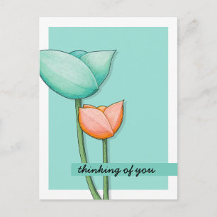 Cartão postal de Flores Simples em azul-petróleo e