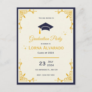 Cartão postal de formatura Vintage em ouro branco