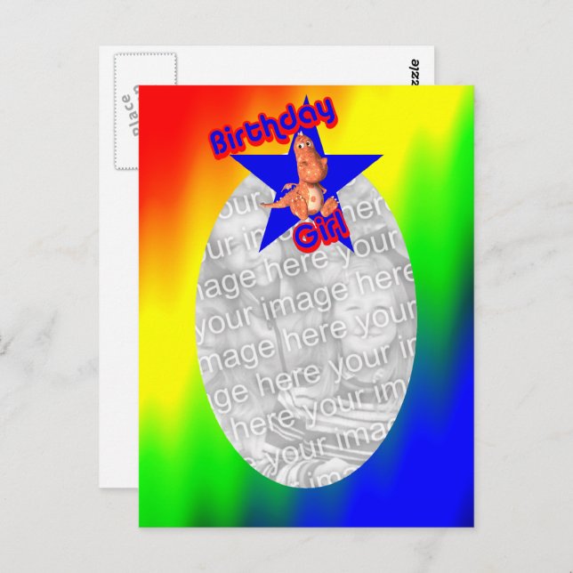 Cartão Postal de Foto da Menina no Aniversário Din (Frente/Verso)