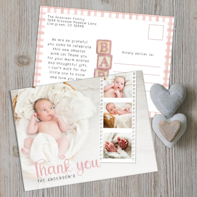 Cartão postal de foto de agradecimento do chá de b (Thank You Baby Shower Postcard)