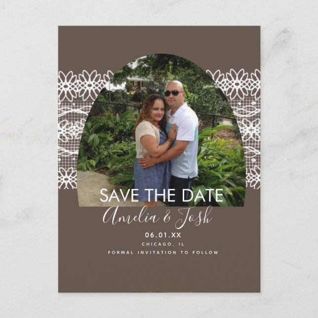 Cartão Postal de Foto de Lace Arch Save the Date (Frente)