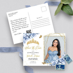 Cartão Postal de Foto de Quinceañera com Tiara Azu