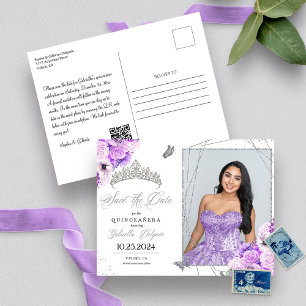 Cartão postal de foto de Quinceañera Lilac e Prata