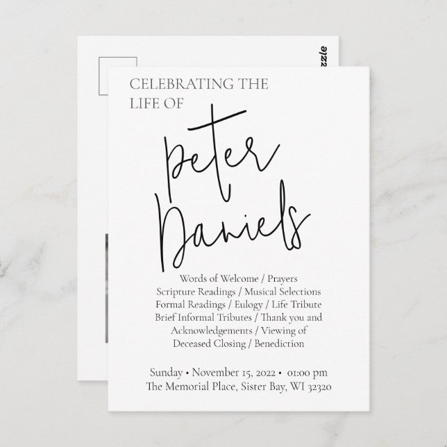 Cartão postal de funeral com foto em preto e branc (Frente/Verso)