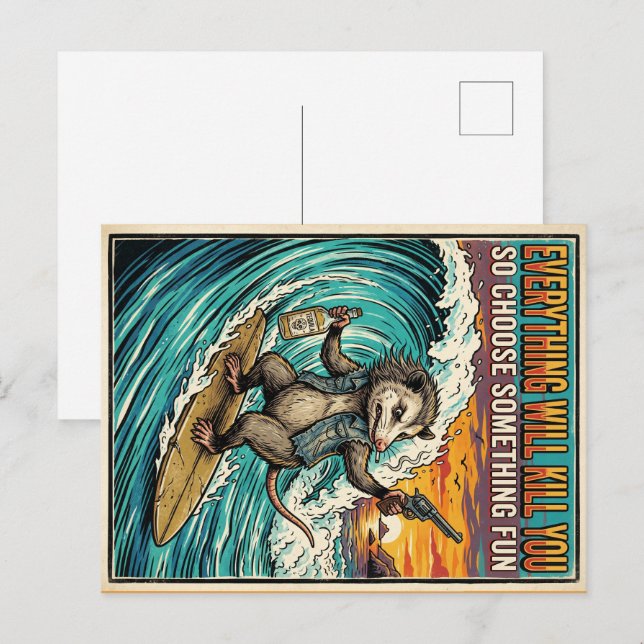 Cartão postal de gambá 'Tudo vai te matar' (Frente/Verso)