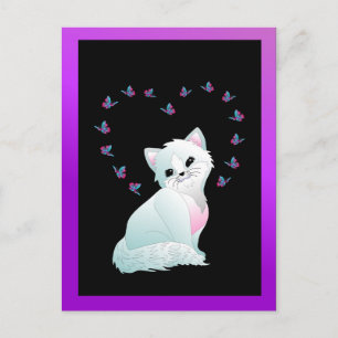 cartão postal de gatinho e borboletas