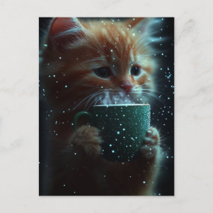 Cartão postal de gatinho fofo que gosta de café