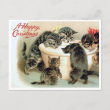 Cartão postal de gatinho vintage - Gatos de Natal