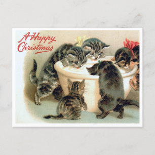Cartão postal de gatinho vintage - Gatos de Natal 