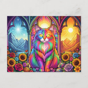 cartão postal de gato arco-íris
