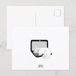 Cartão Postal de Gato Branco Dormindo no Laptop
