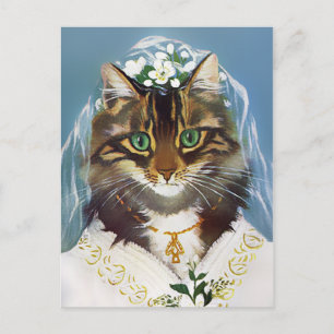 Cartão postal de gato de casamento vintage