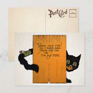 Cartão postal de gato de rua retrô de Halloween