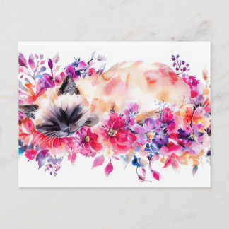 Cartão Postal de Gato em Aquarela