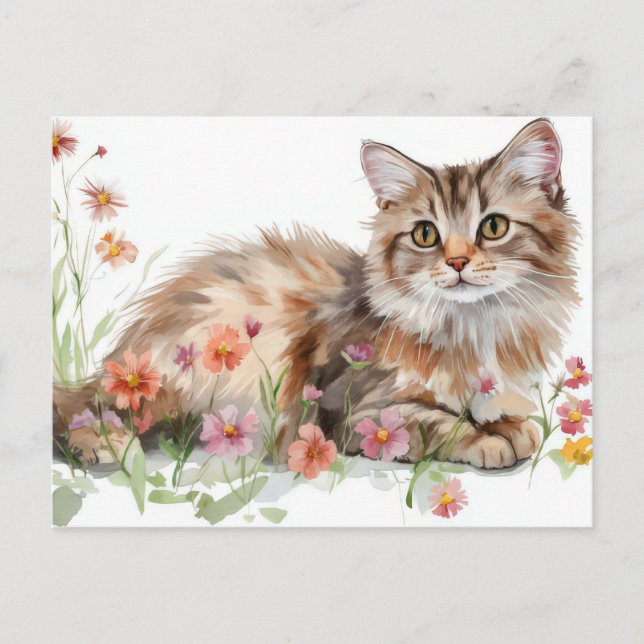 Cartão Postal de Gato em Aquarela (Frente)