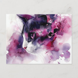 Cartão Postal de Gato em Aquarela