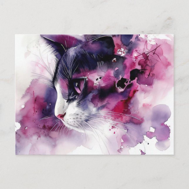 Cartão Postal de Gato em Aquarela (Frente)