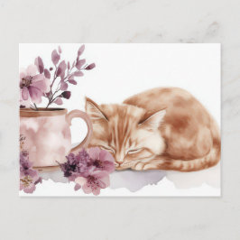 Cartão Postal de Gato em Aquarela