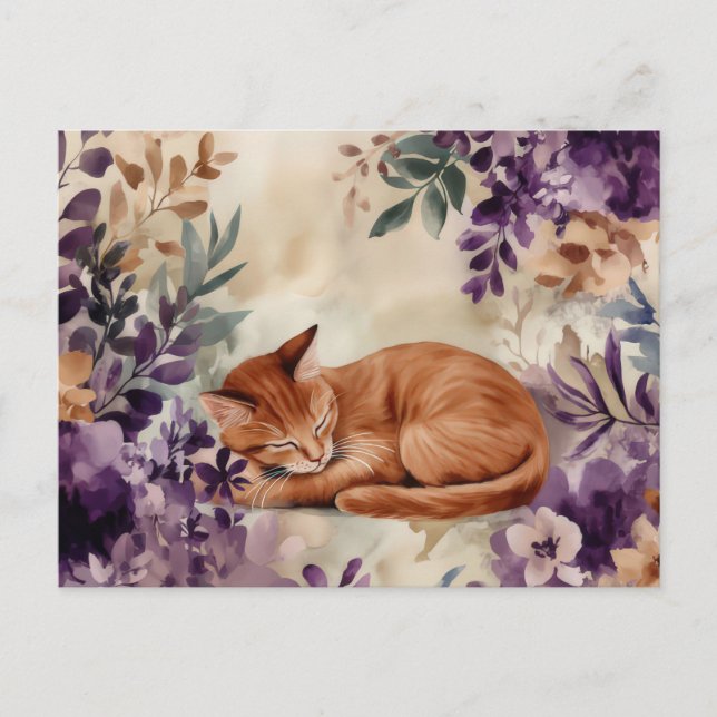 Cartão Postal de Gato em Aquarela (Frente)