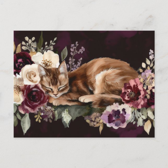 Cartão Postal de Gato em Aquarela (Frente)