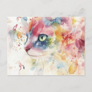 Cartão Postal de Gato em Aquarela