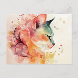 Cartão Postal de Gato em Aquarela