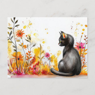 Cartão Postal de Gato em Aquarela