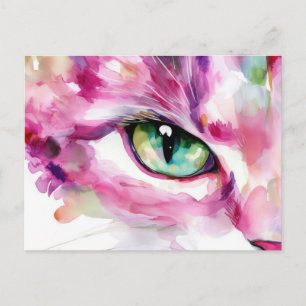 Cartão Postal de Gato em Aquarela