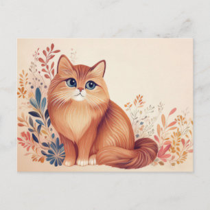 Cartão Postal de Gato em Aquarela