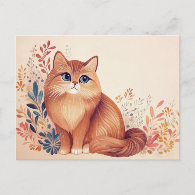 Cartão Postal de Gato em Aquarela (Frente)