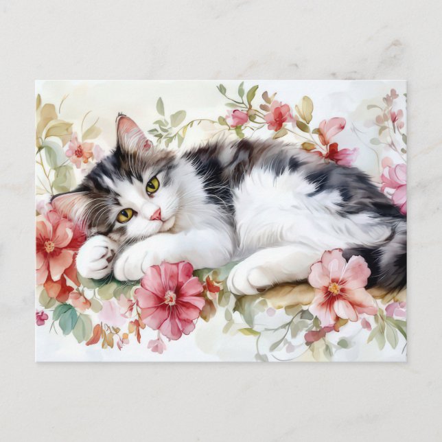 Cartão Postal de Gato em Aquarela (Frente)