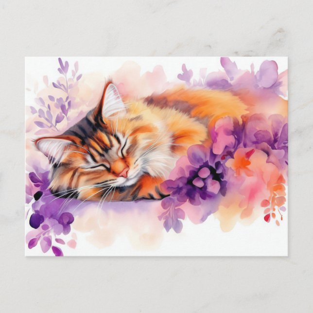 Cartão Postal de Gato em Aquarela (Frente)